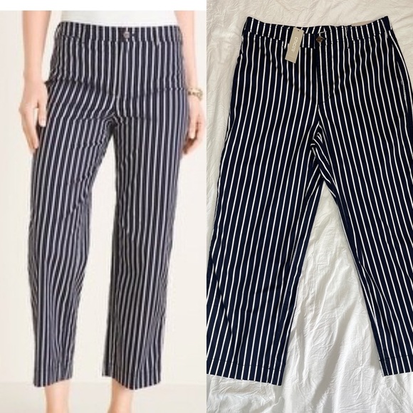 Chico's Pants - Chico’s navy and white stripes cotton wide leg crop stretch pants women’s size 6